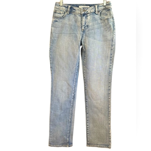 Chico's Denim - Chico’s Platinum Denim Mid Rise Classic 5 Pocket Jeans Straight Leg Zip Button
